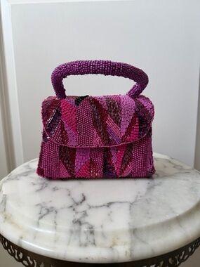 Anthropologie Pink & Magenta Beaded Mini Top-Handle Bag
